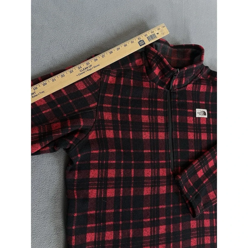 The North Face Men's XL Red Black Buffalo Plaid Fleece Quarter Zip Pullover